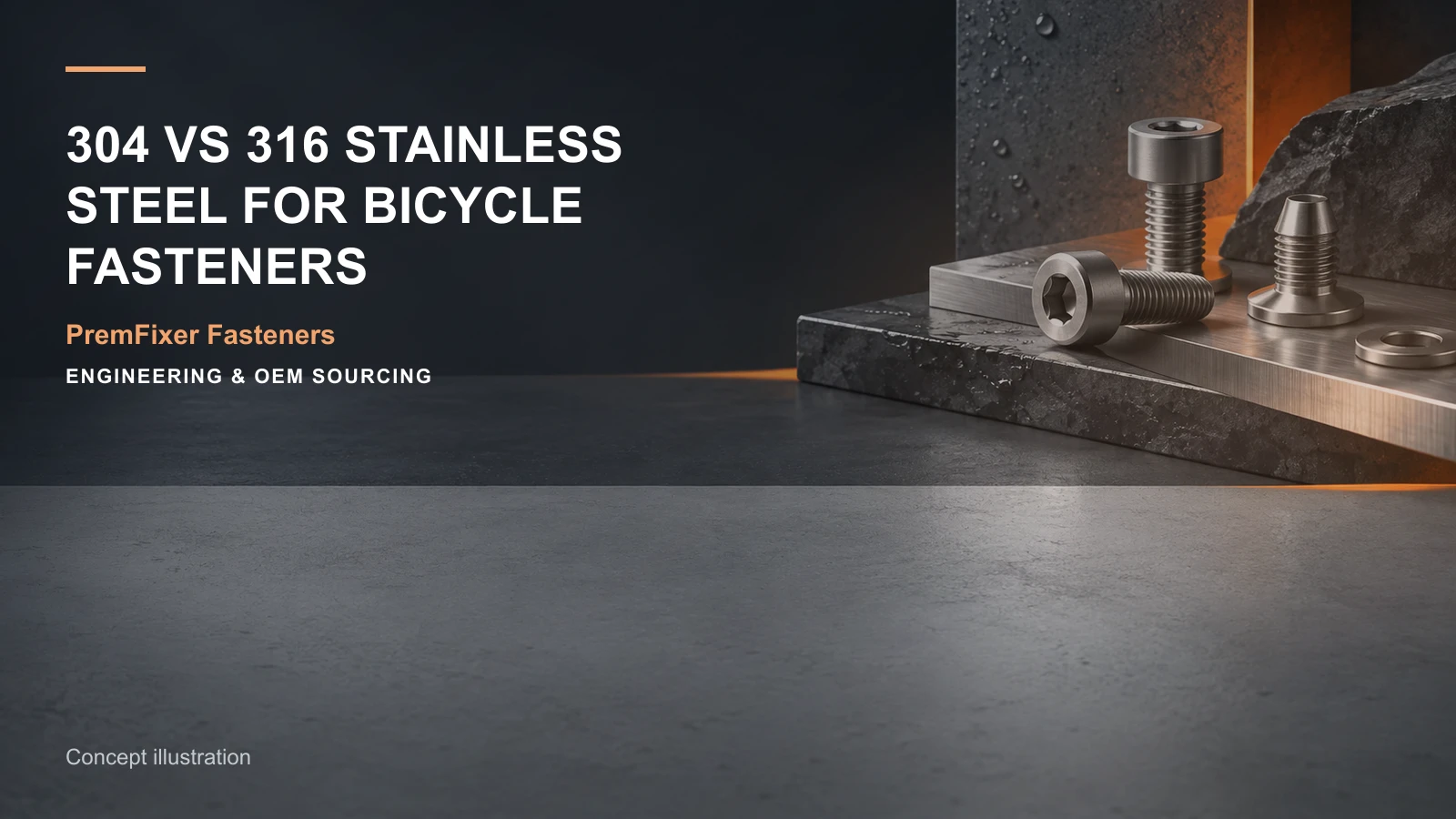 Concept illustration for 304 vs 316 Stainless Steel for Bicycle Fasteners.