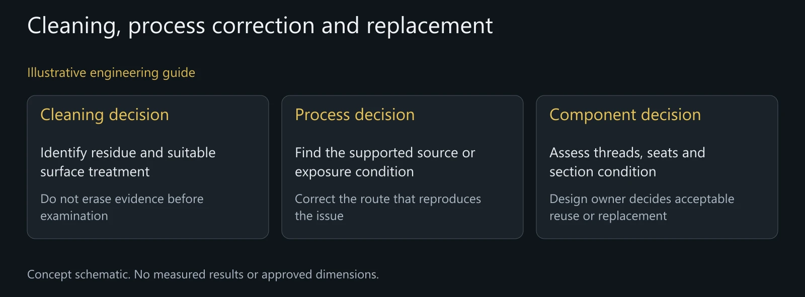Separate response decisions after examination; no test result or reuse approval is shown.