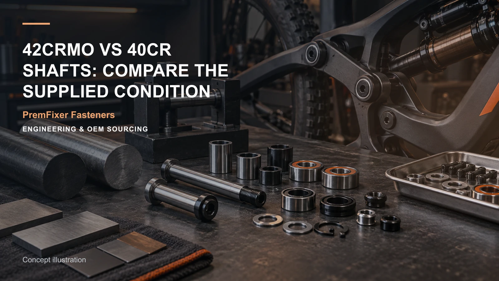 Concept illustration for 42CrMo vs 40Cr Shafts: Compare the Supplied Condition.