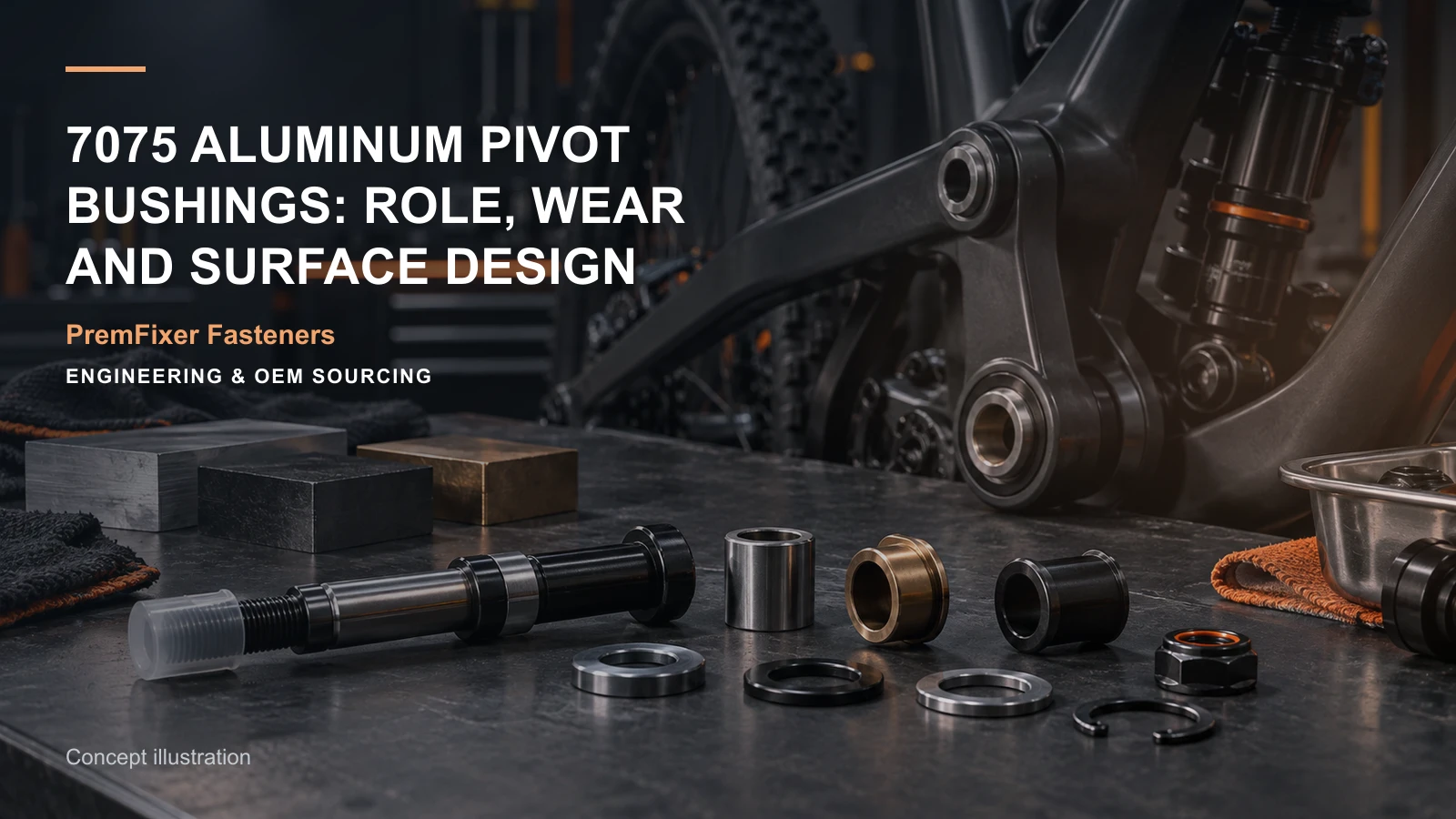 Concept illustration for 7075 Aluminum Pivot Bushings: Role, Wear and Surface Design.