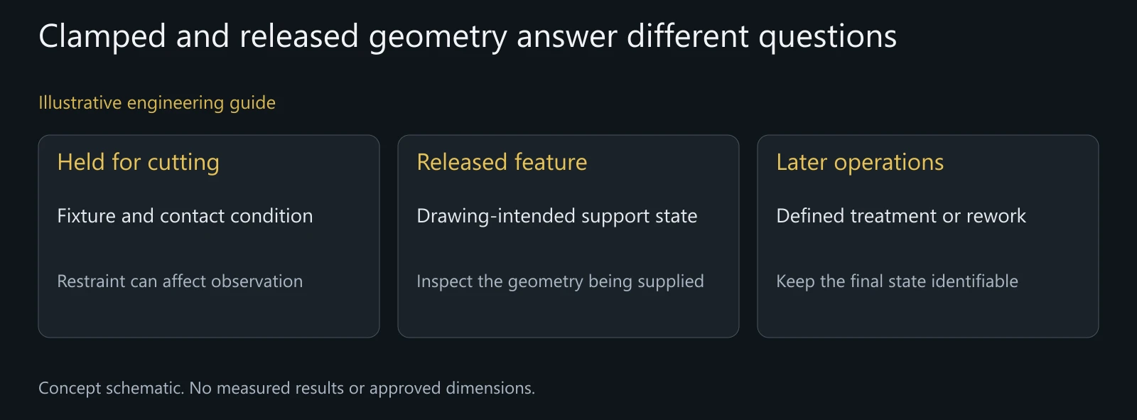 Conceptual measurement-state comparison without measured movement, temperature recipes or machining results.