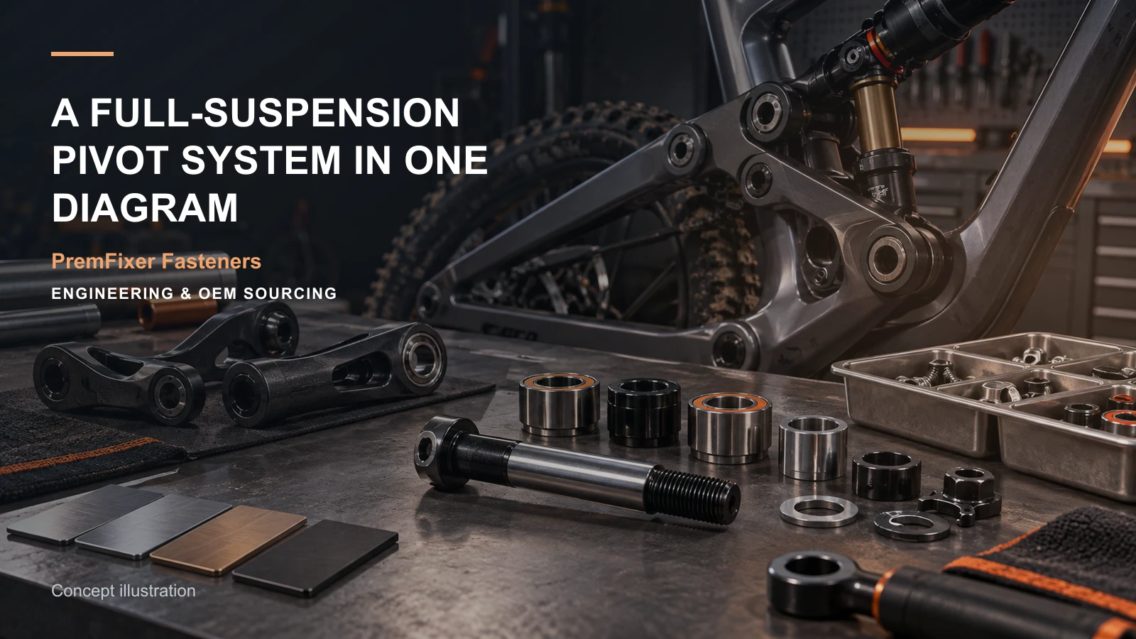 Concept illustration for A Full-Suspension Pivot System in One Diagram.