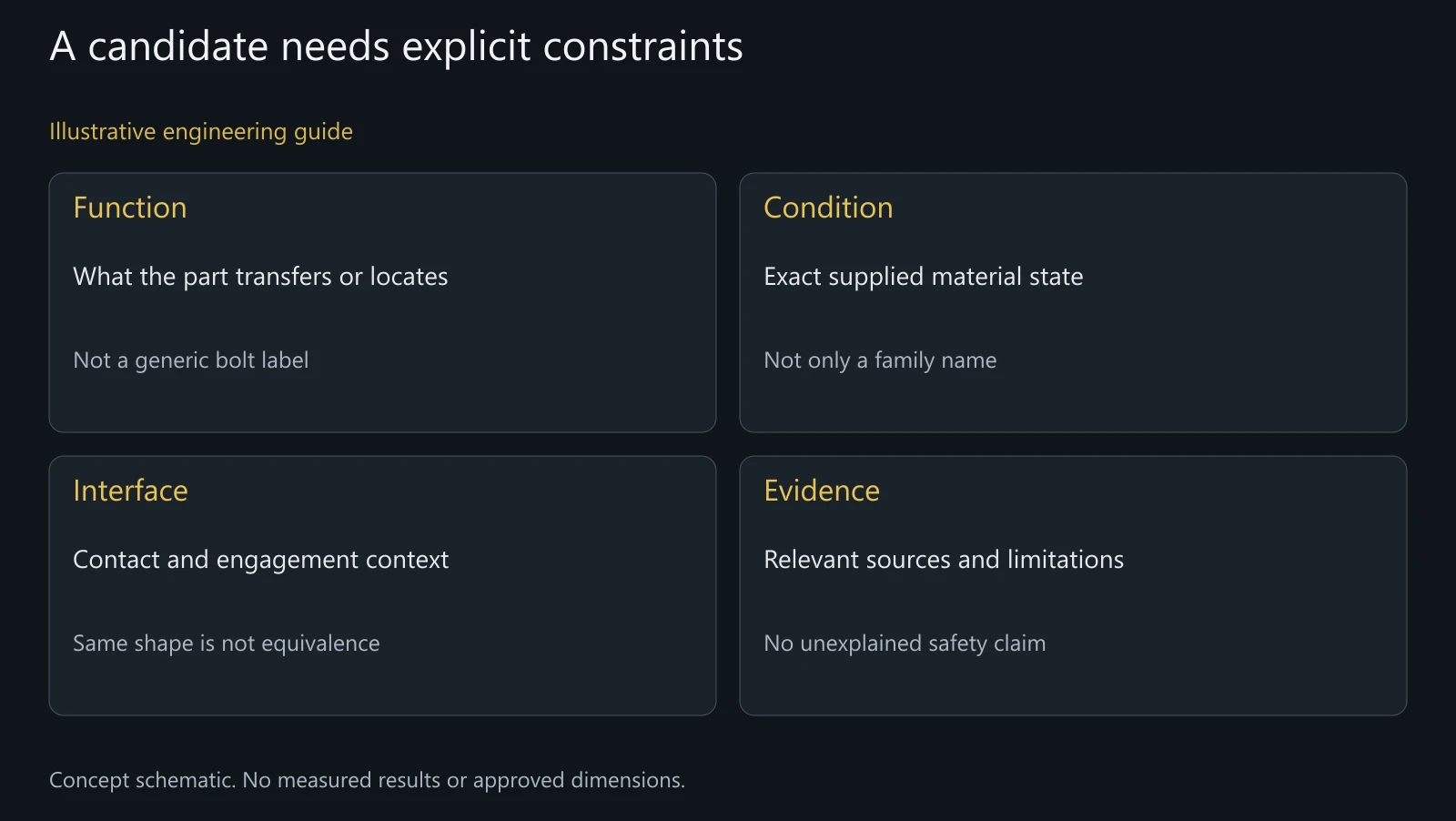 Concept material-suggestion review without a working selector, approved alloy or measured performance.