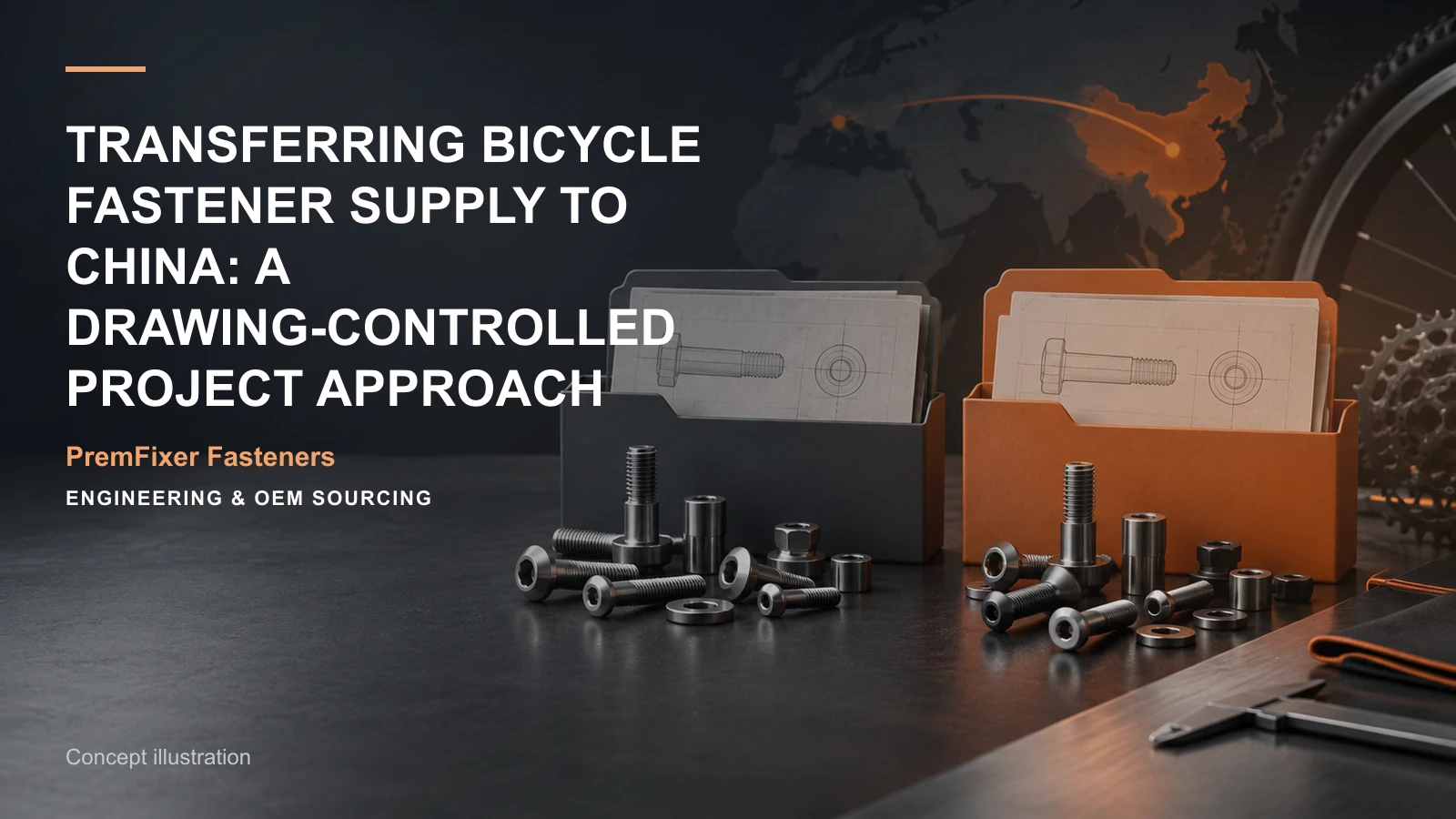 Concept illustration for Transferring Bicycle Fastener Supply to China: A Drawing-Controlled Project Approach.