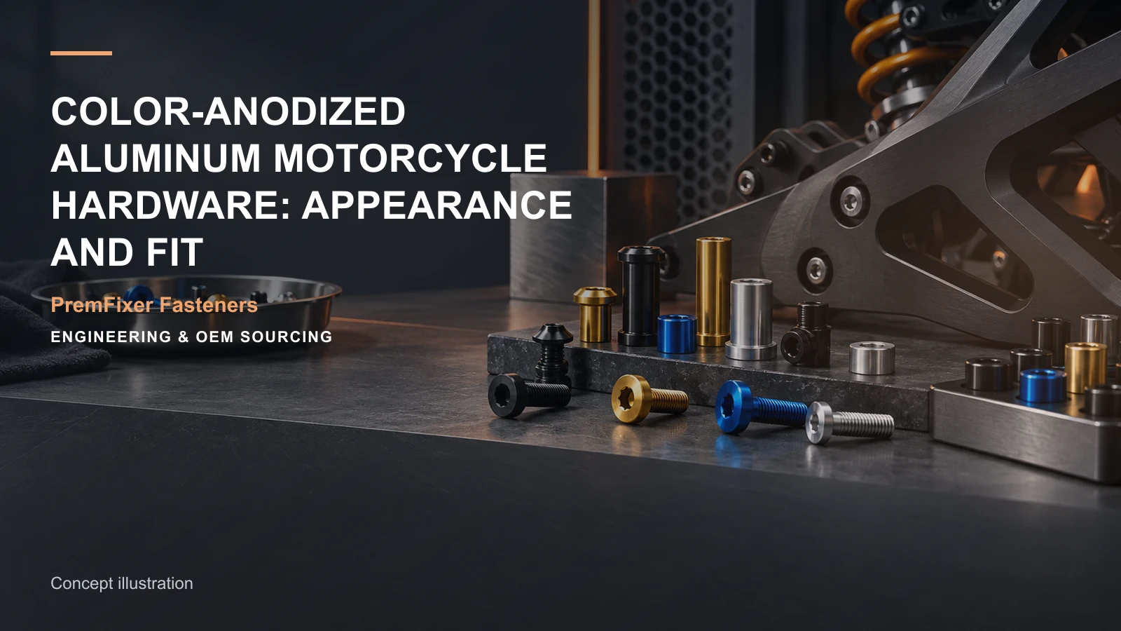 Concept illustration for Color-Anodized Aluminum Motorcycle Hardware: Appearance and Fit.