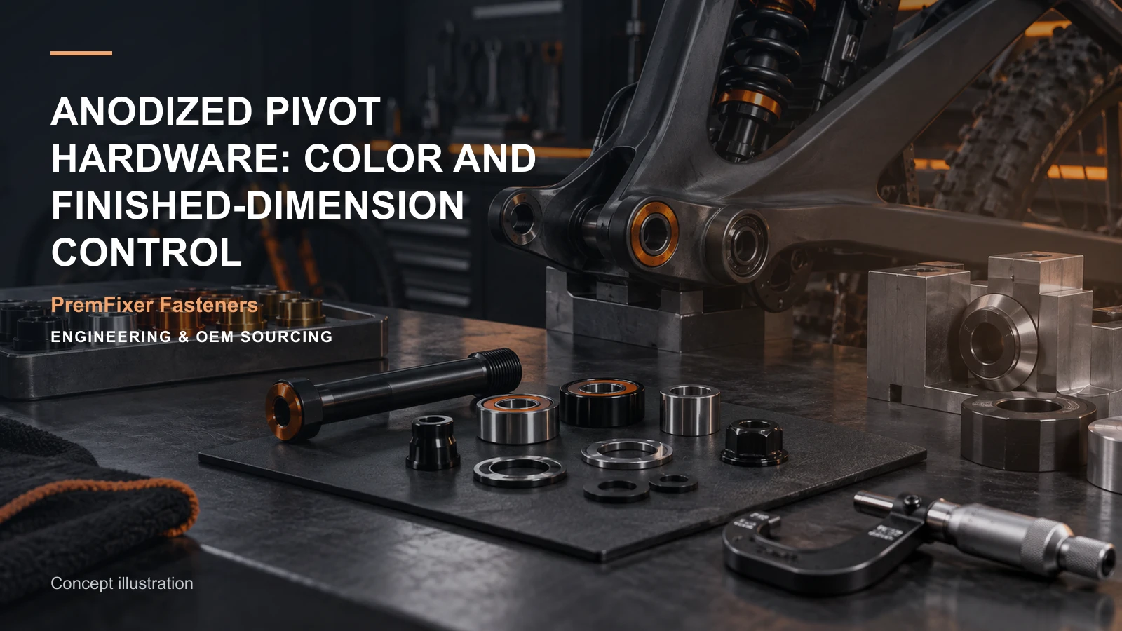 Concept illustration for Anodized Pivot Hardware: Color and Finished-Dimension Control.