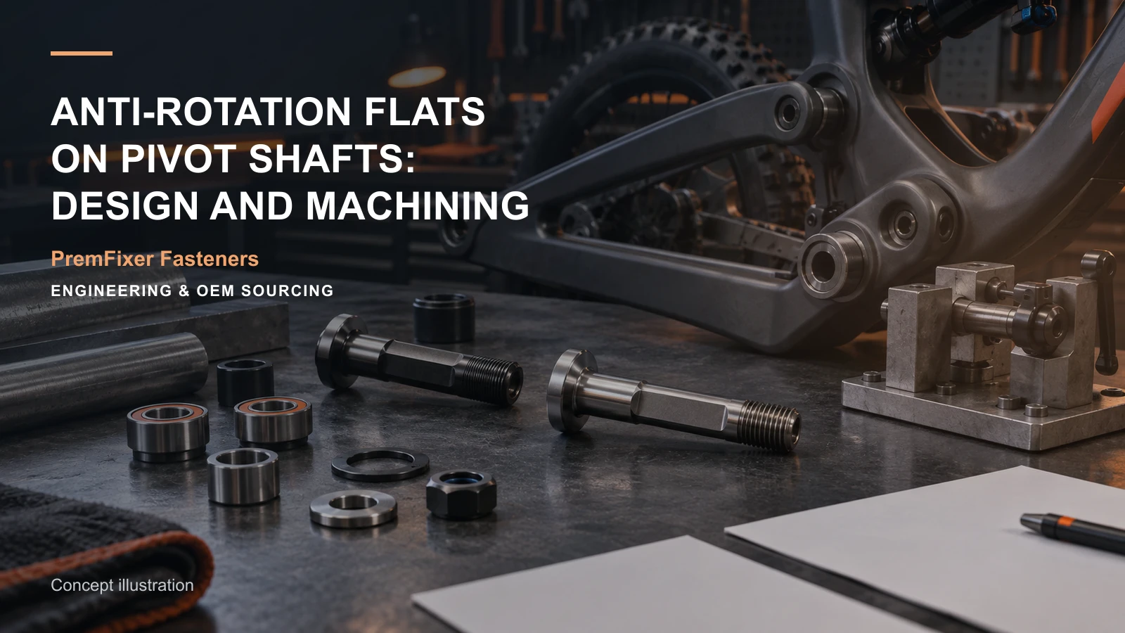 Concept illustration for Anti-Rotation Flats on Pivot Shafts: Design and Machining.