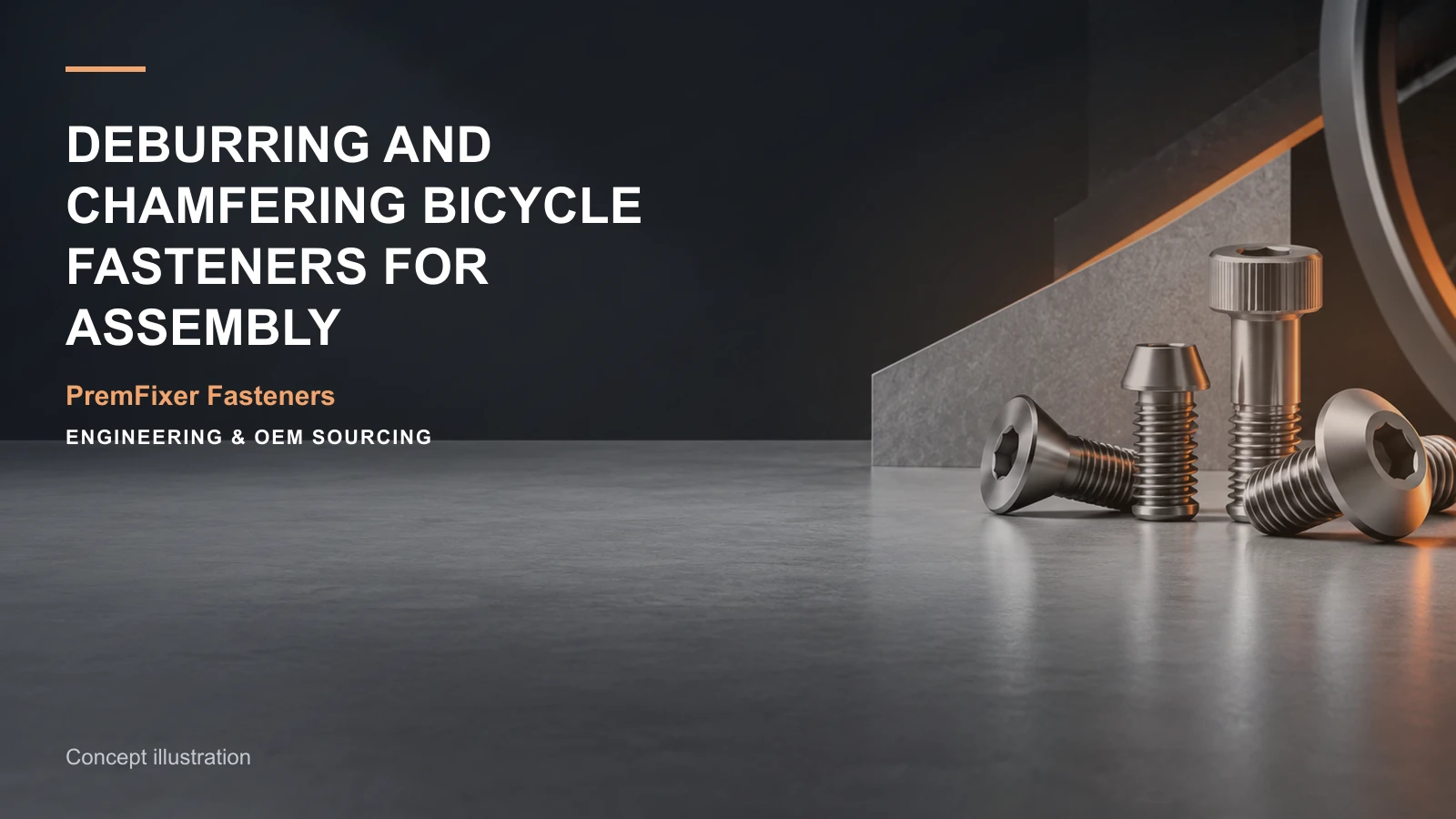 Concept illustration for Deburring and Chamfering Bicycle Fasteners for Assembly.