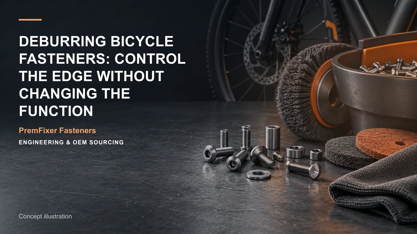 Concept illustration for Deburring Bicycle Fasteners: Control the Edge Without Changing the Function.