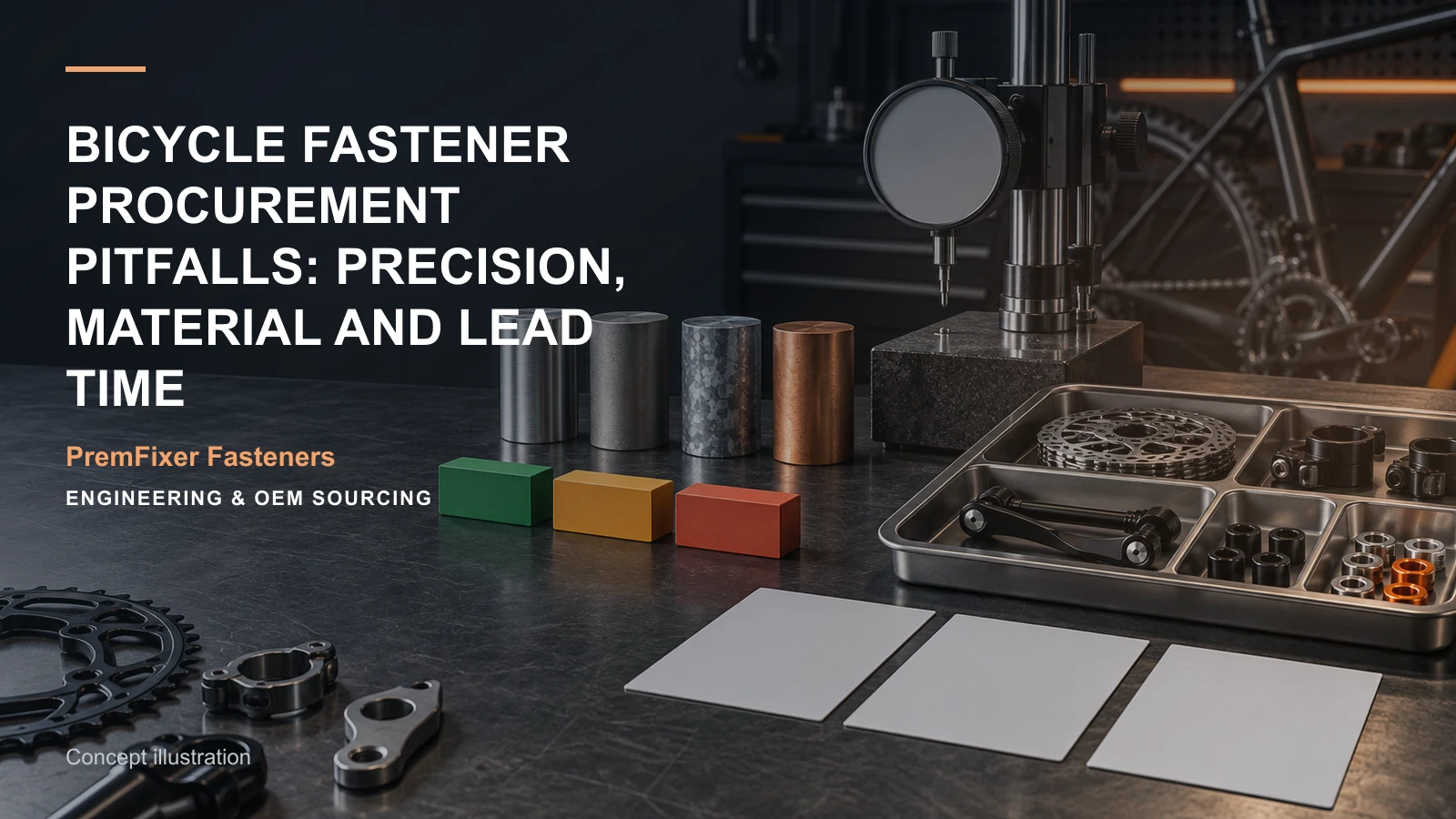 Concept illustration connecting precision wording, material callout and sample milestone in a bicycle hardware project.