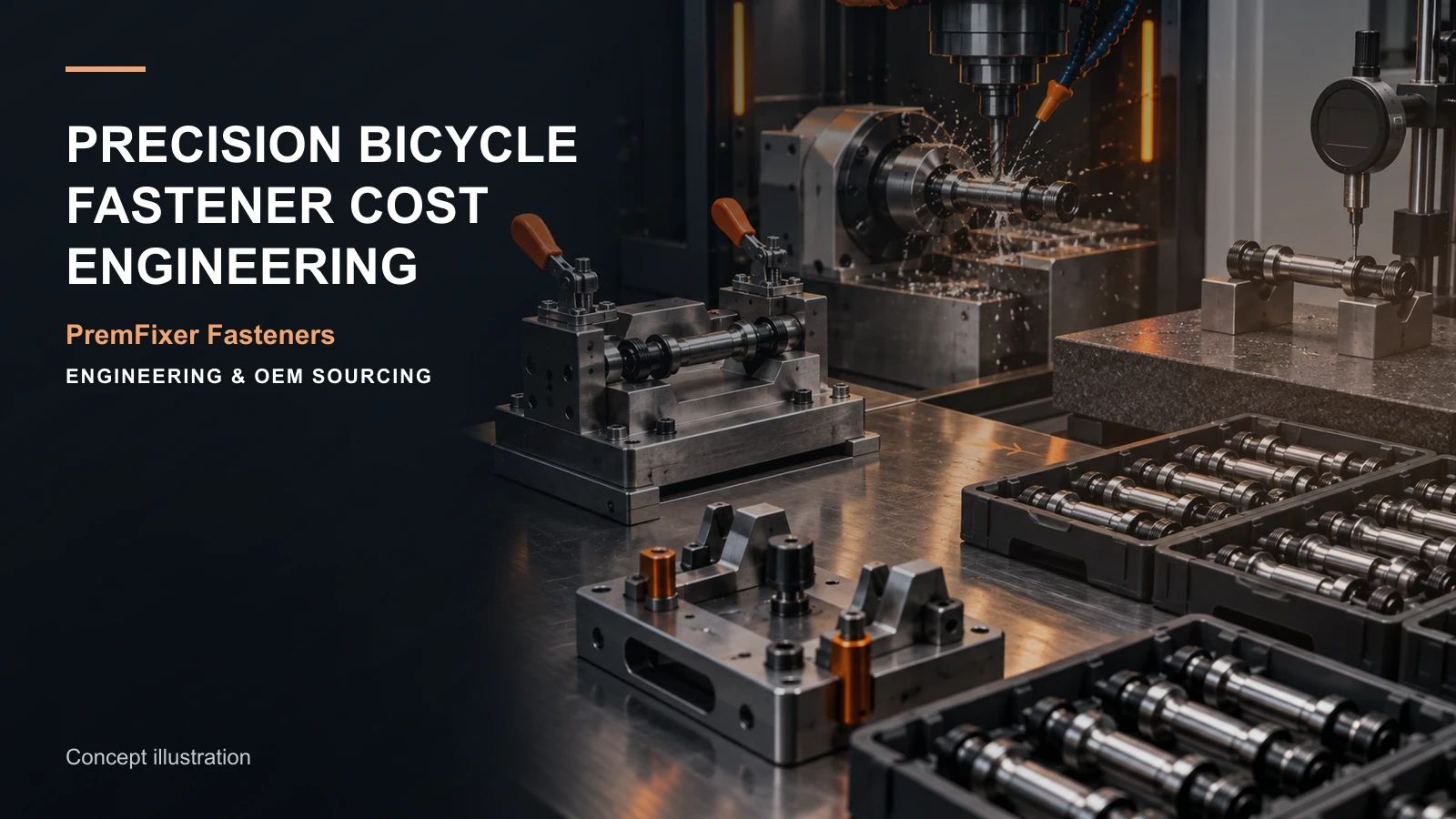Conceptual cost-engineering workstation connecting precision fastener features, machining setups and process-flow choices.