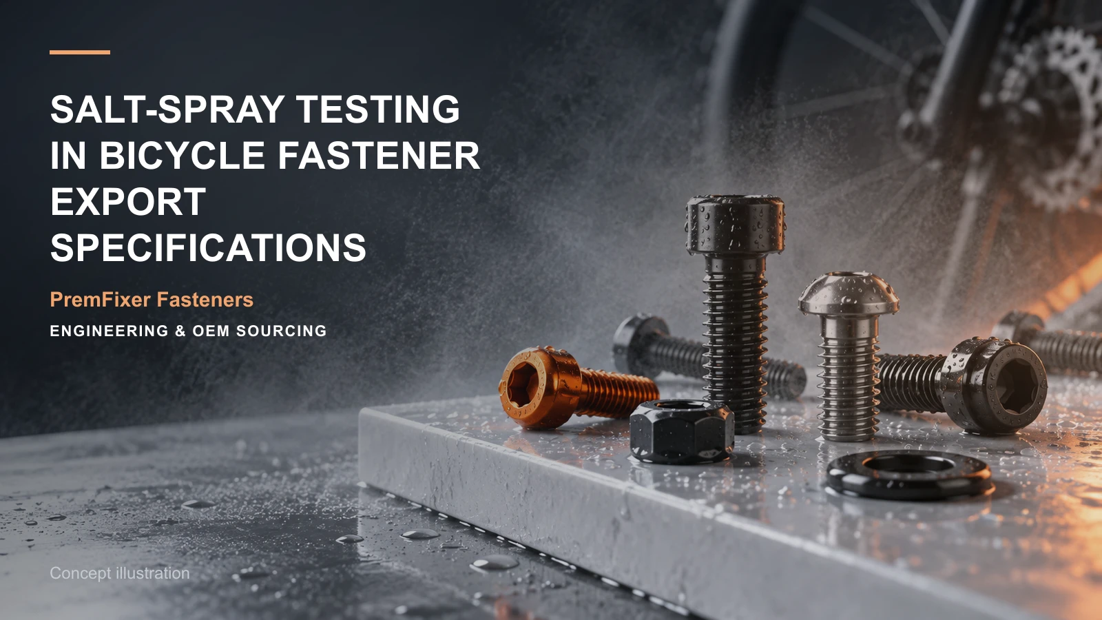 Concept illustration for Salt-Spray Testing in Bicycle Fastener Export Specifications.