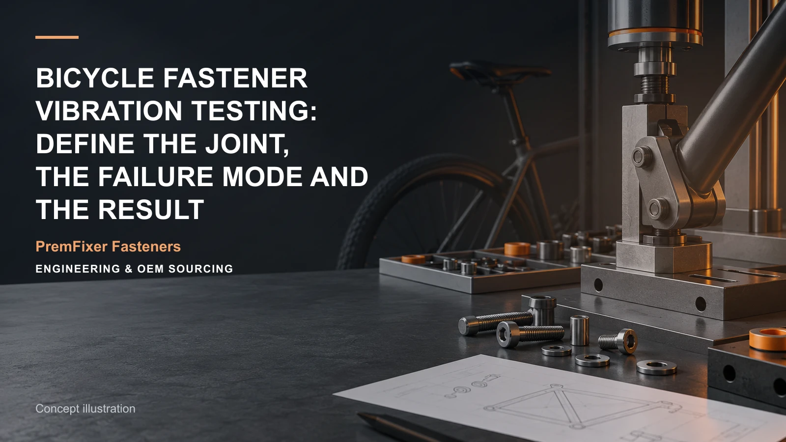 Concept illustration for Bicycle Fastener Vibration Testing: Define the Joint, the Failure Mode and the Result.