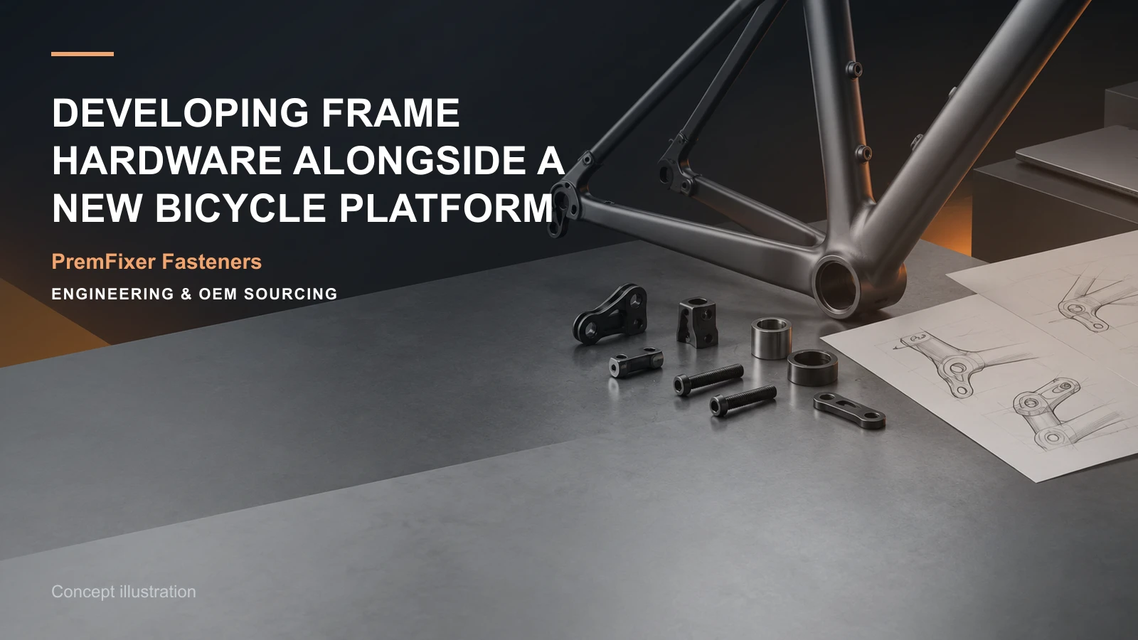 Concept illustration for Developing Frame Hardware Alongside a New Bicycle Platform.