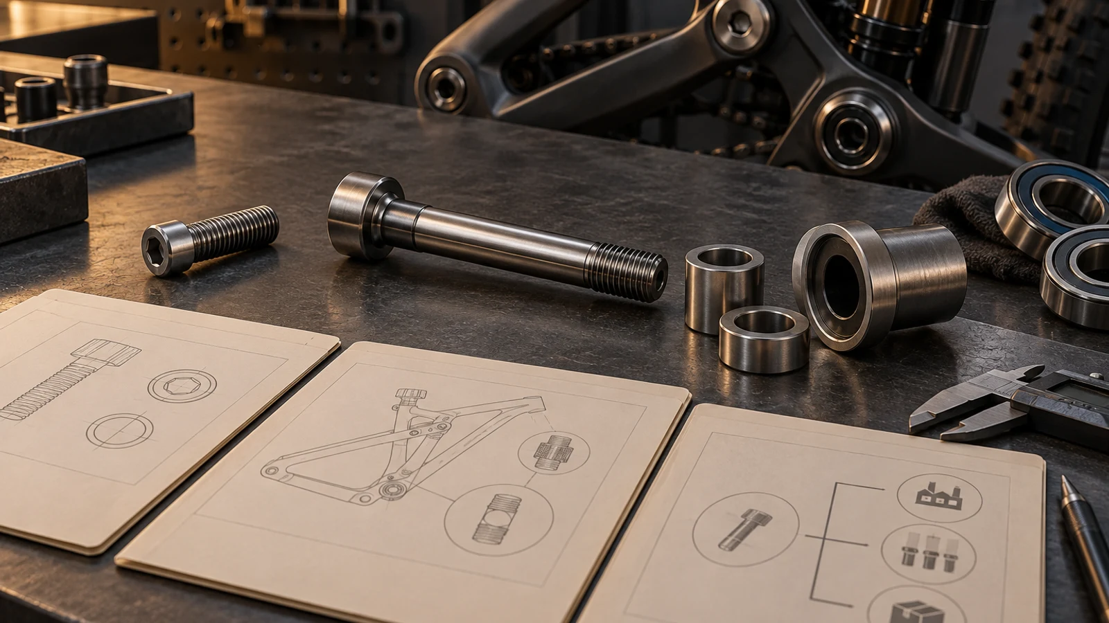 Concept comparison of a socket-head cap screw and a custom shoulder pivot with receiver, spacers and neutral scope documents, without BIS marks, actual certification or approved geometry.