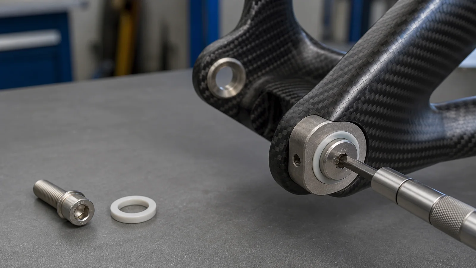 Carbon bicycle frame insert with an isolated metal fastener interface