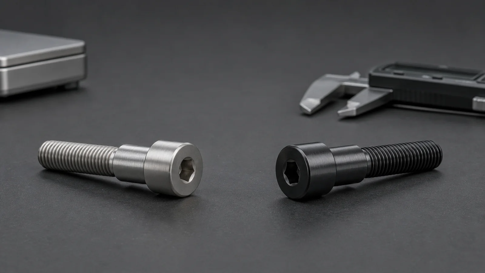 Matching titanium and black alloy-steel bicycle shoulder bolts
