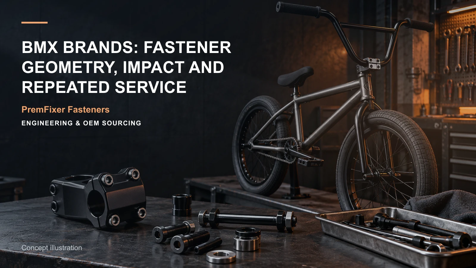 Conceptual engineering workspace introducing BMX fastener systems for bicycle and electric-mobility OEM teams.