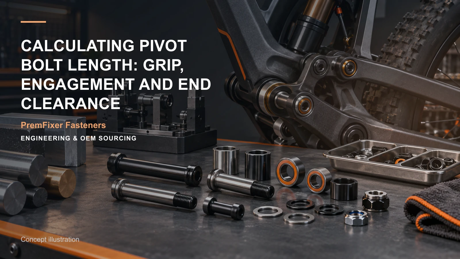 Concept illustration for Calculating Pivot Bolt Length: Grip, Engagement and End Clearance.