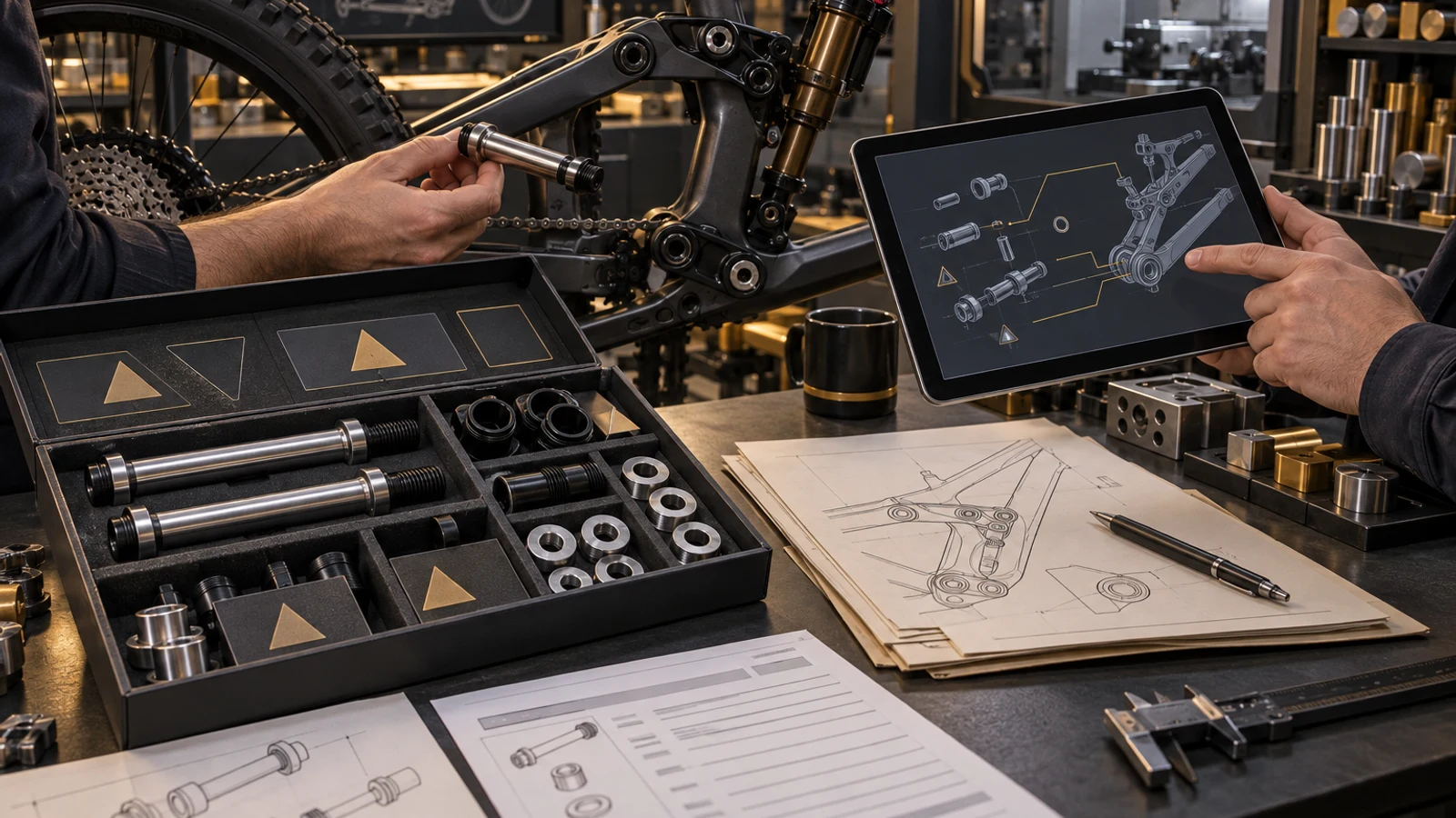 Concept pivot kit, neutral drawings and bicycle linkage reviewed across supplier and buyer roles, not Canadian certification, a real incident or an actual importer filing.