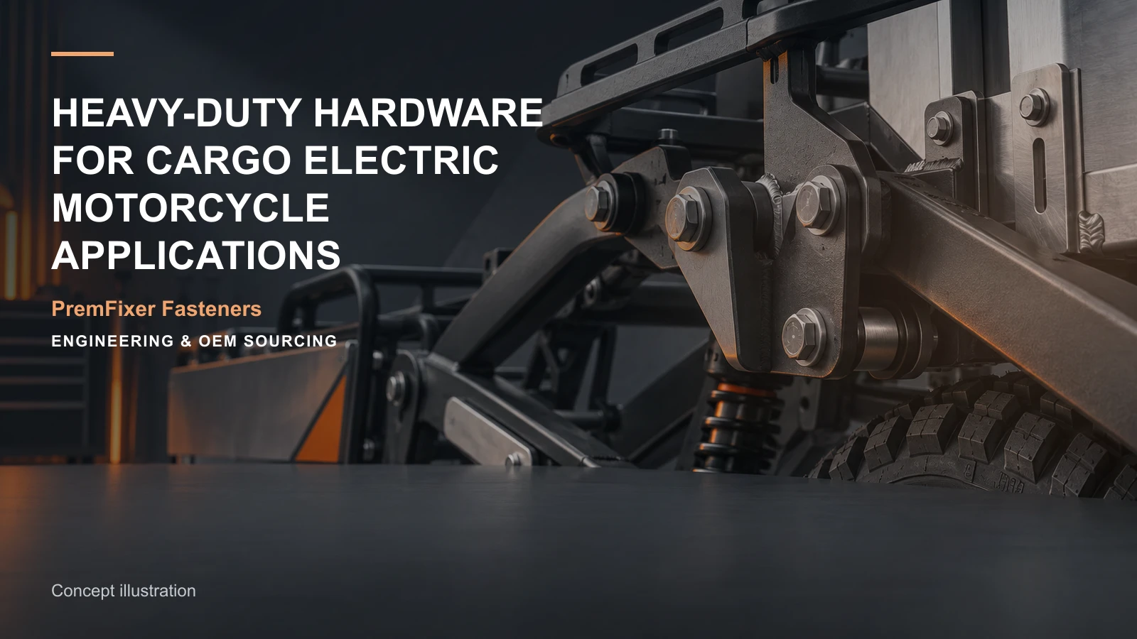 Concept illustration for Heavy-Duty Hardware for Cargo Electric Motorcycle Applications.