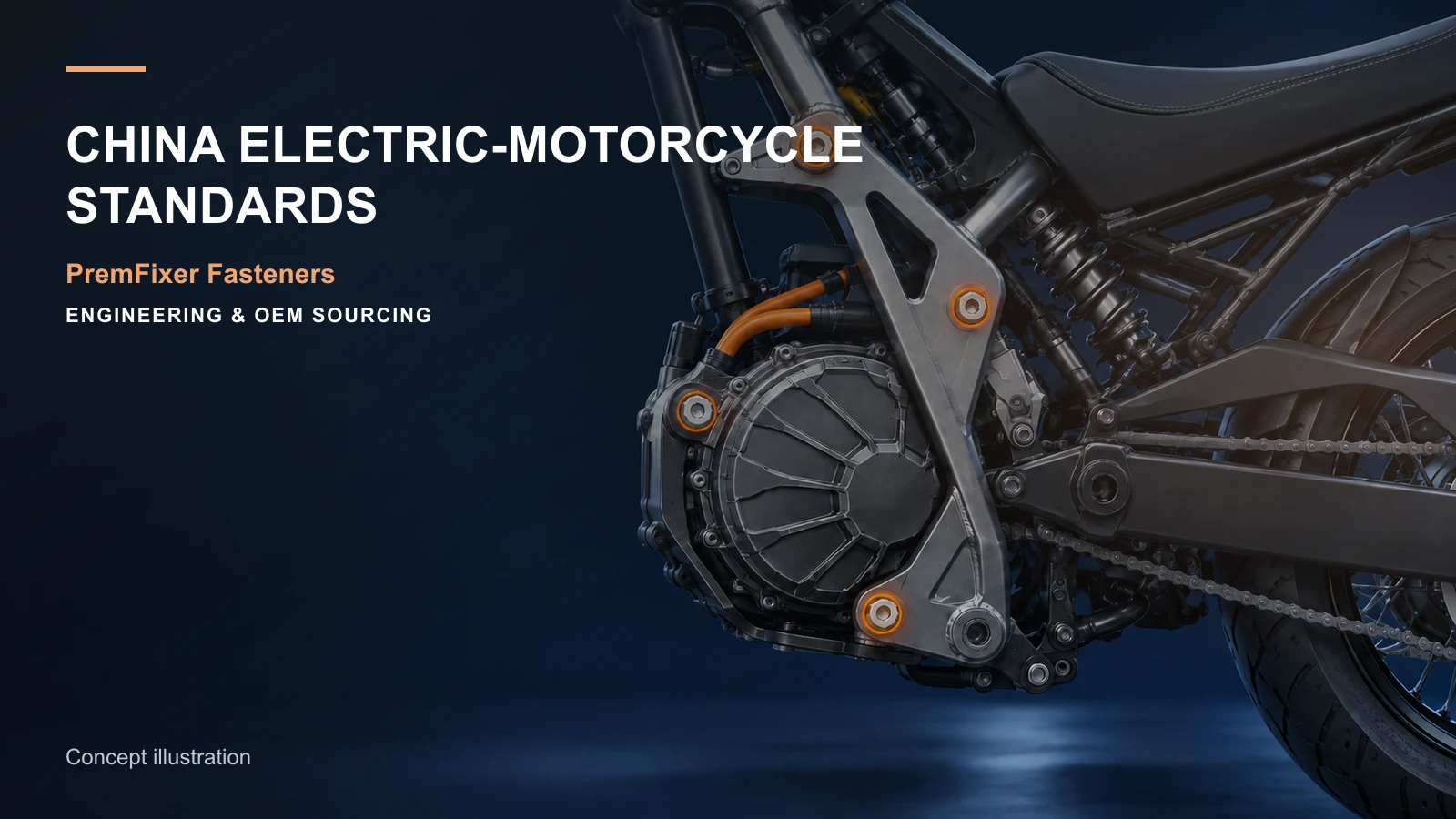Conceptual engineering workspace introducing electric-motorcycle hardware requirements for bicycle and electric-mobility OEM teams.