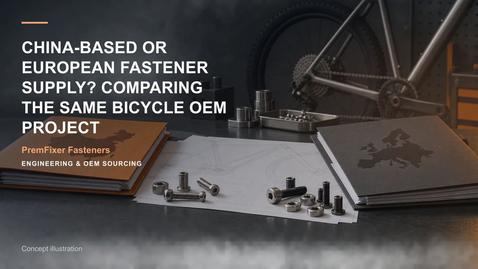 Concept illustration for China-Based or European Fastener Supply? Comparing the Same Bicycle OEM Project.