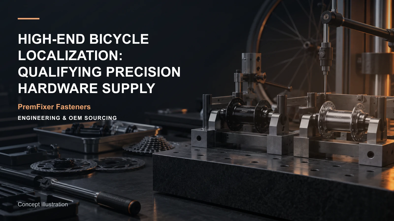 Conceptual engineering workspace introducing localized precision-hardware supply for bicycle and electric-mobility OEM teams.