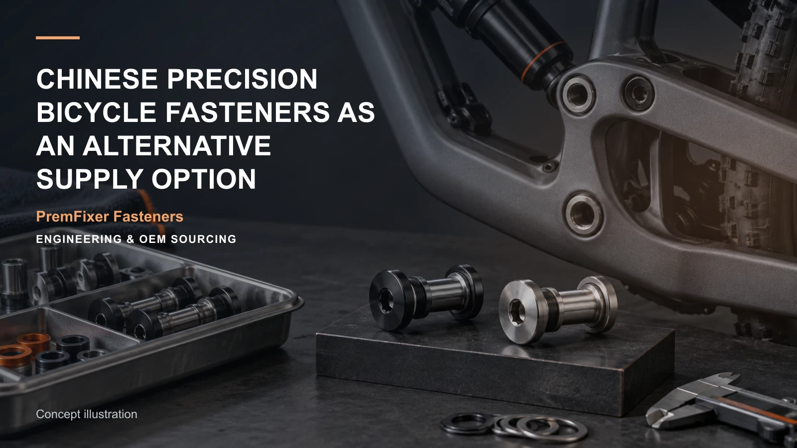Concept illustration connecting imported part baseline, alternative source and technical definition in a bicycle hardware project.