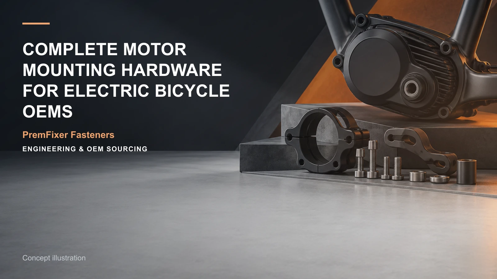 Concept illustration for Complete Motor Mounting Hardware for Electric Bicycle OEMs.