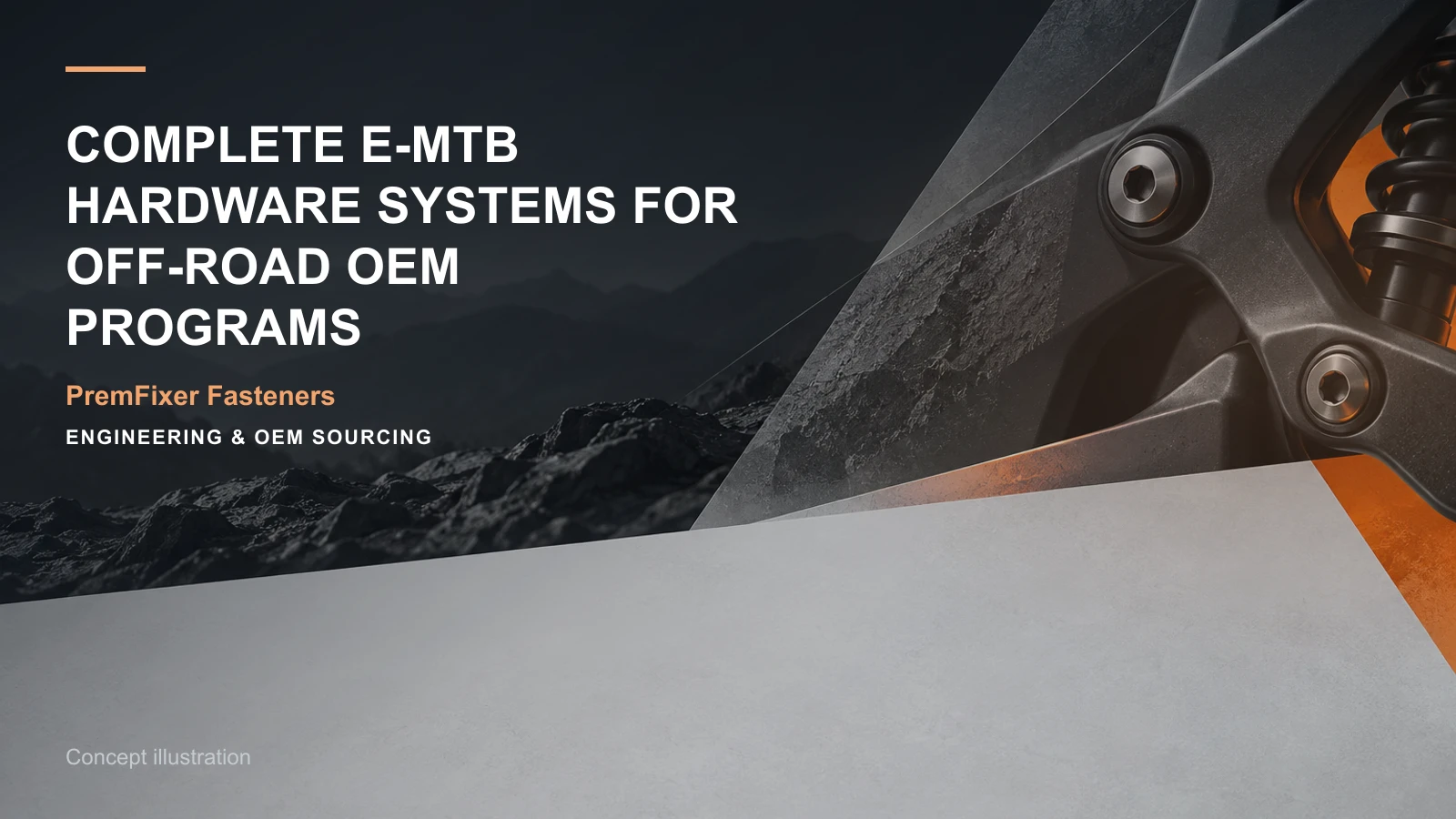 Concept illustration for Complete e-MTB Hardware Systems for Off-Road OEM Programs.