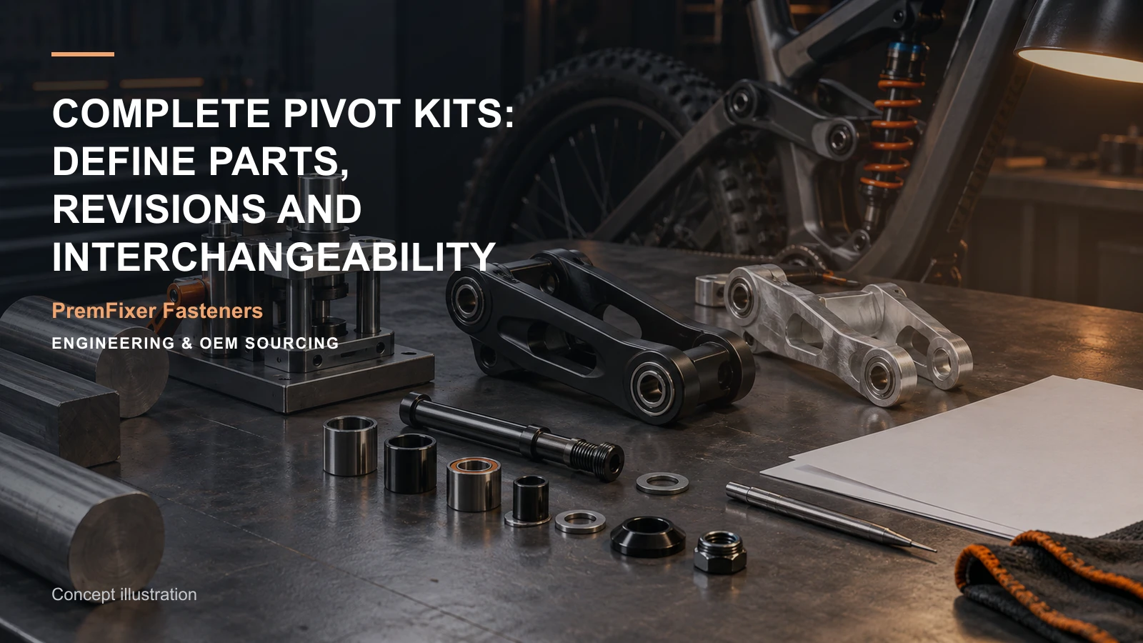 Concept illustration for Complete Pivot Kits: Define Parts, Revisions and Interchangeability.