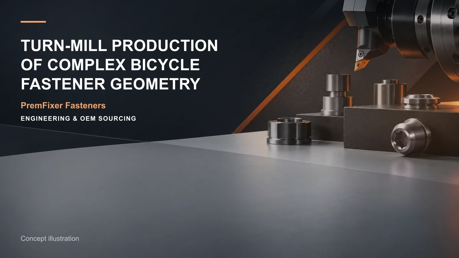 Concept illustration for Turn-Mill Production of Complex Bicycle Fastener Geometry.