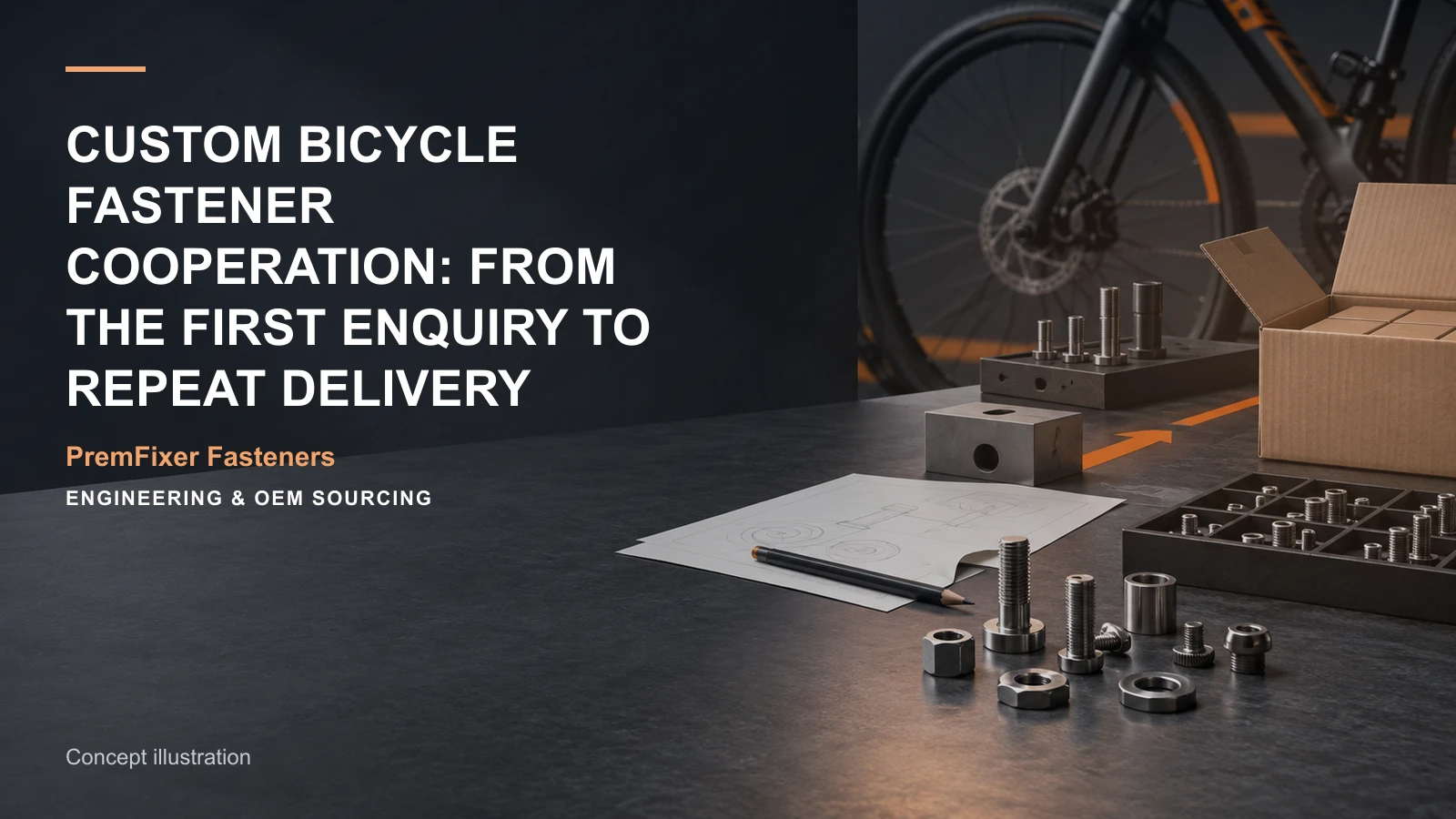 Concept illustration for Custom Bicycle Fastener Cooperation: From the First Enquiry to Repeat Delivery.