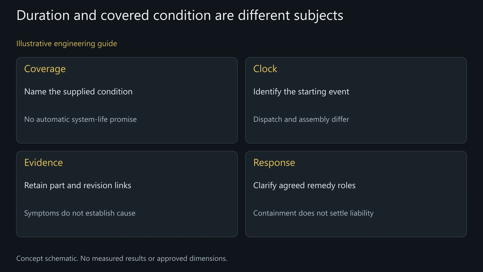 Concept warranty comparison map, not contractual terms or a legal determination.
