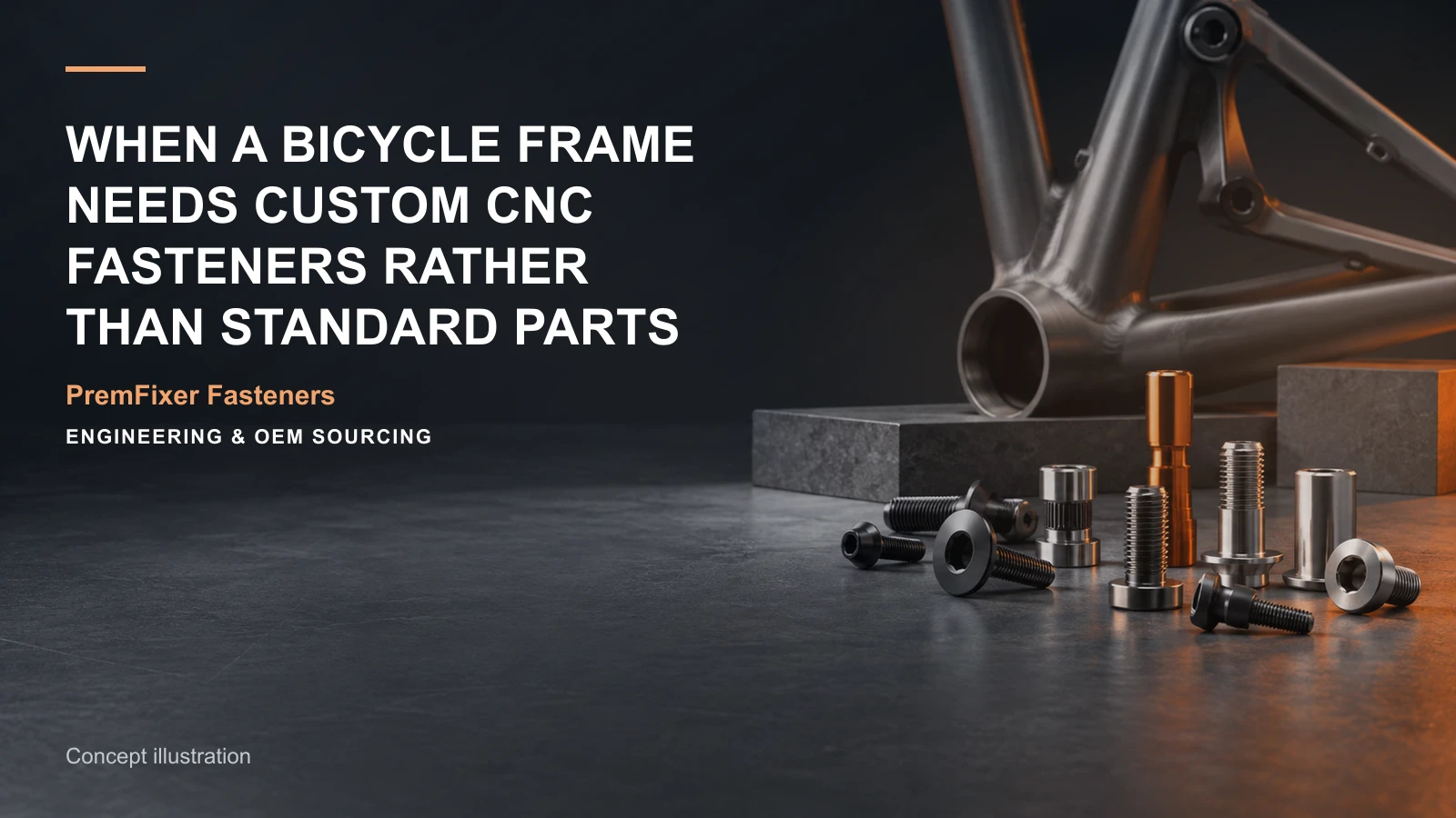 Concept illustration for When a Bicycle Frame Needs Custom CNC Fasteners Rather Than Standard Parts.