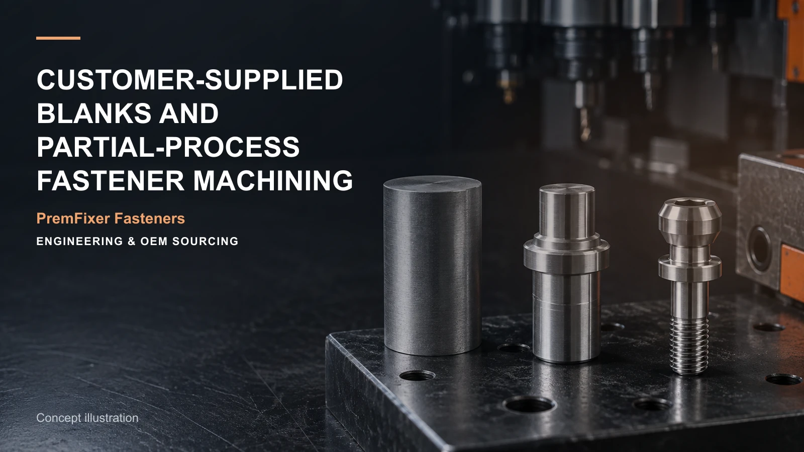 Conceptual engineering workspace introducing customer-supplied fastener blanks for bicycle and electric-mobility OEM teams.