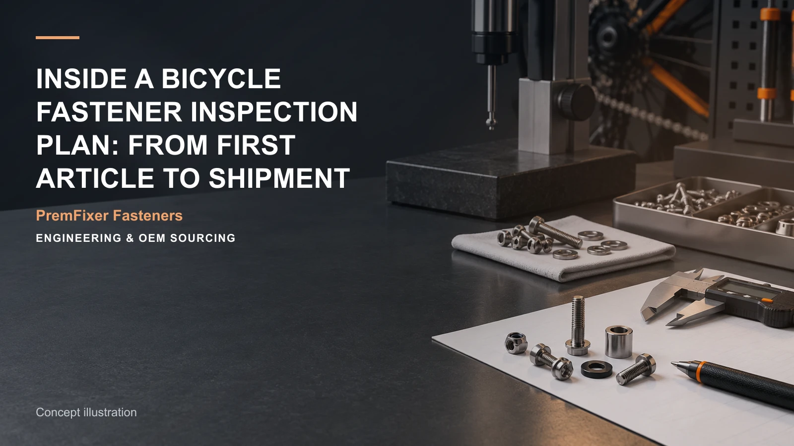 Concept illustration for Inside a Bicycle Fastener Inspection Plan: From First Article to Shipment.