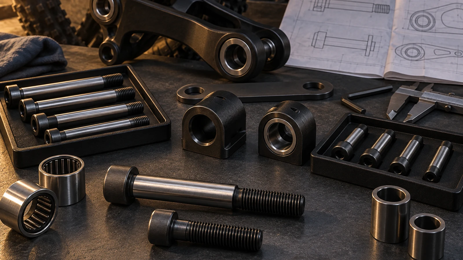 Concept legacy and candidate socket-head pivot parts beside a receiver, shoulder sleeves and comparison drawings, not dimensional equivalence or an approved substitution.