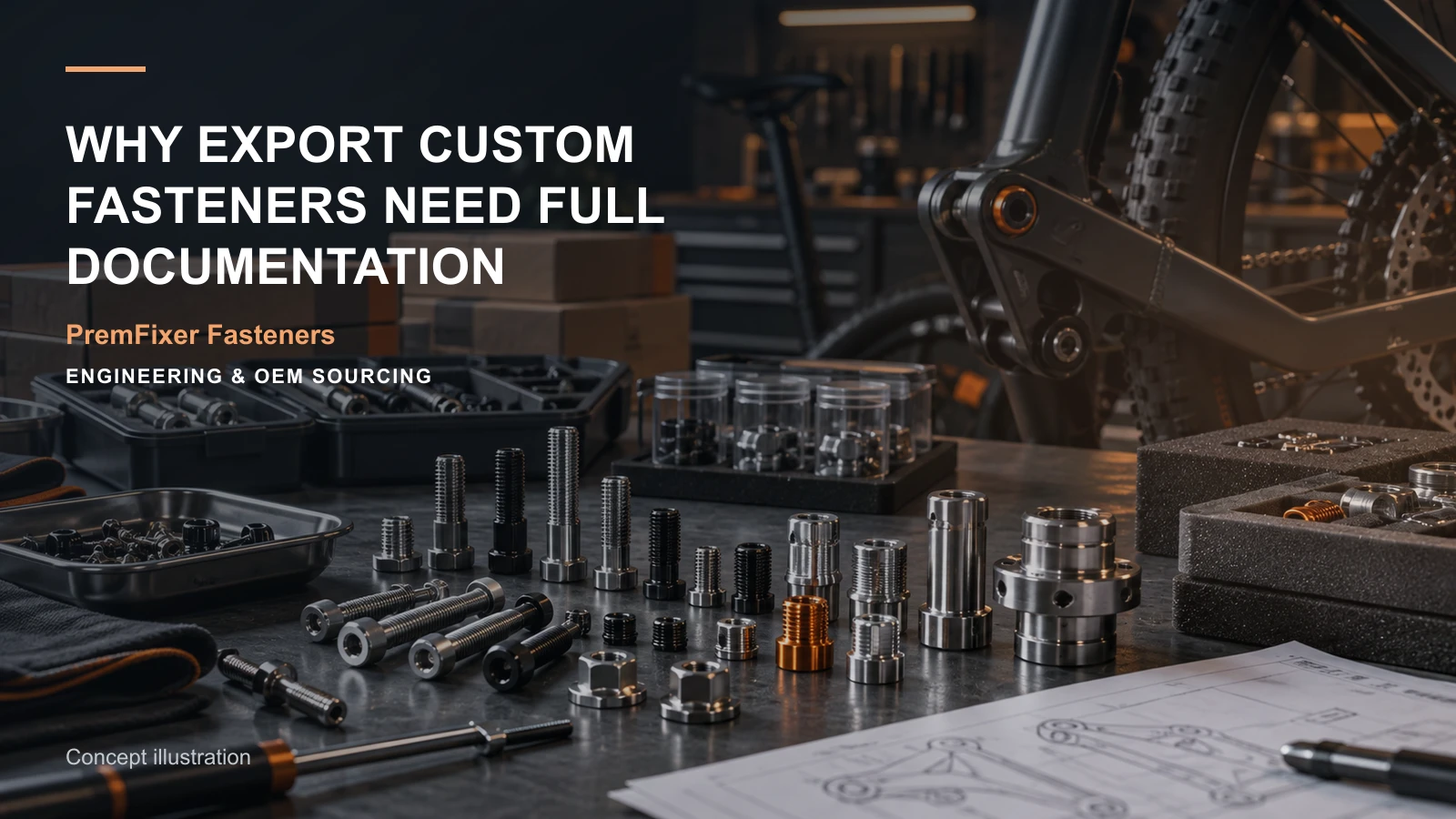 Editorial concept for documentation for exported custom parts with cards for export document map, material-document map, lot genealogy map.
