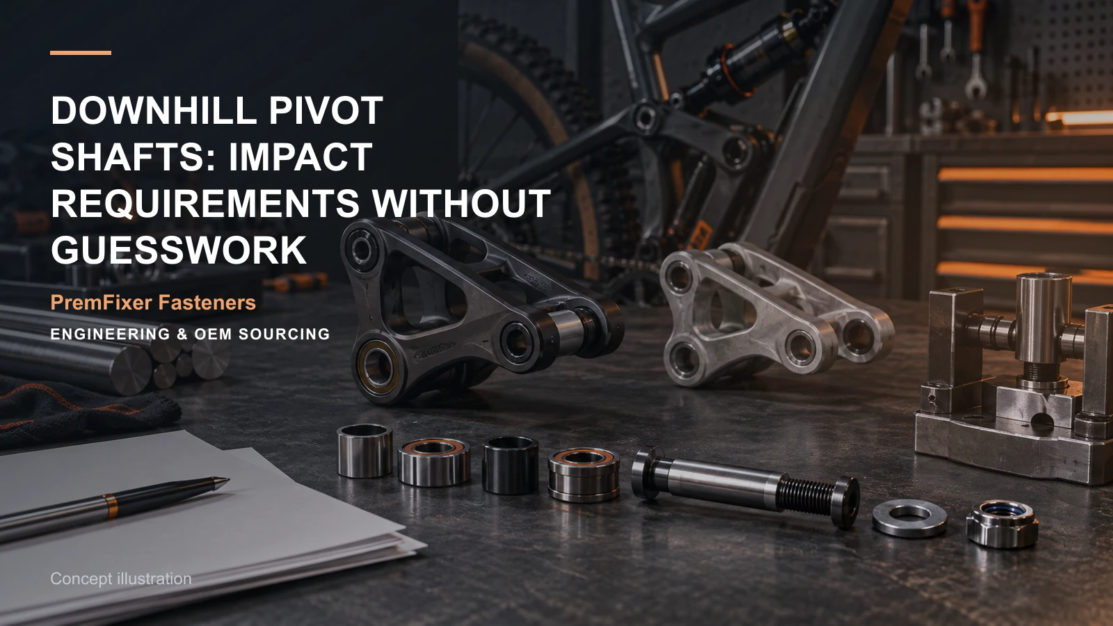 Concept illustration for Downhill Pivot Shafts: Impact Requirements Without Guesswork.