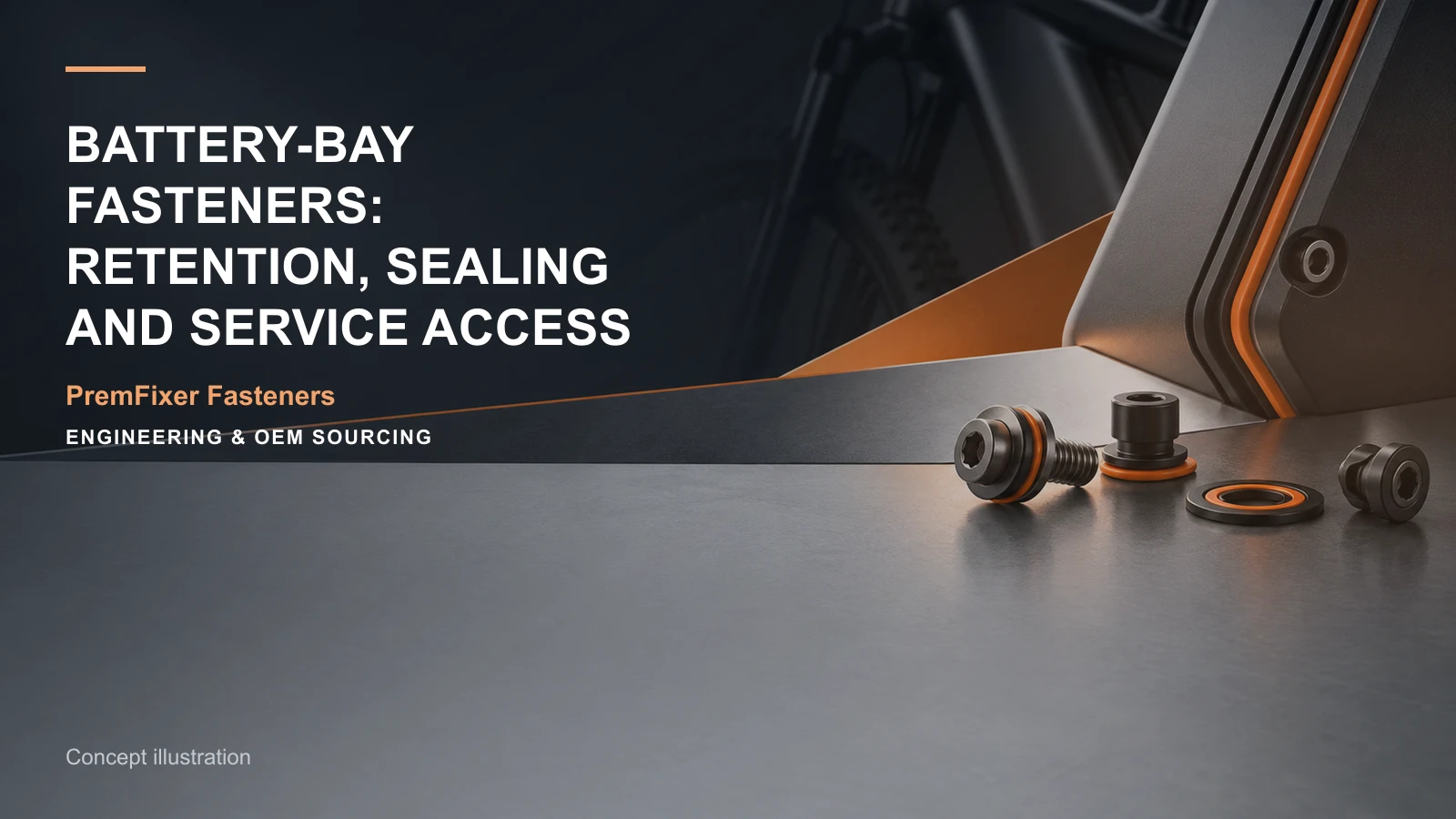 Concept illustration for Battery-Bay Fasteners: Retention, Sealing and Service Access.