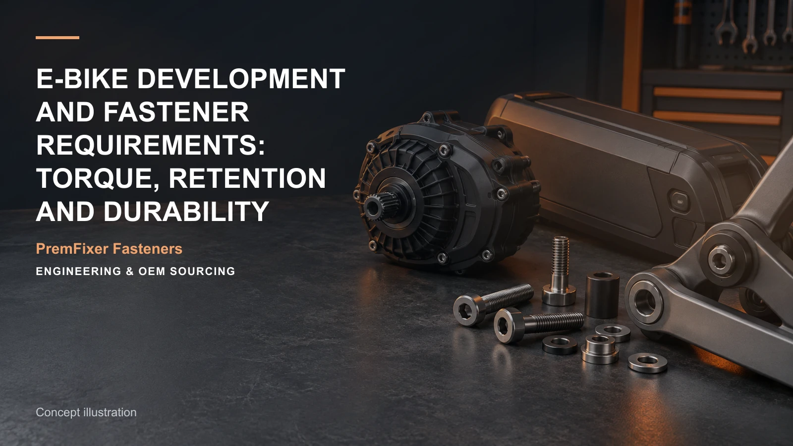 Concept illustration for E-Bike Development and Fastener Requirements: Torque, Retention and Durability.