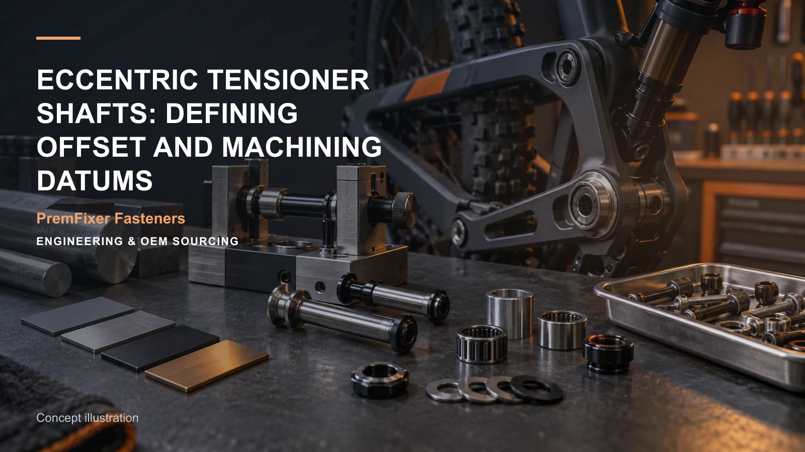 Concept illustration for Eccentric Tensioner Shafts: Defining Offset and Machining Datums.