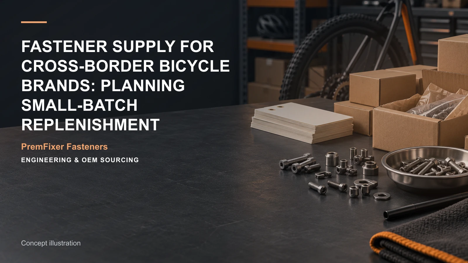 Concept illustration for Fastener Supply for Cross-Border Bicycle Brands: Planning Small-Batch Replenishment.