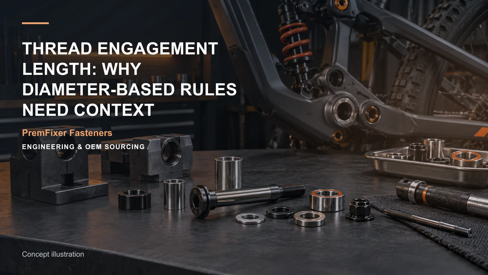 Editorial concept for effective thread engagement in pivot receivers with cards for effective engagement definition, thread callout map, material selection record.