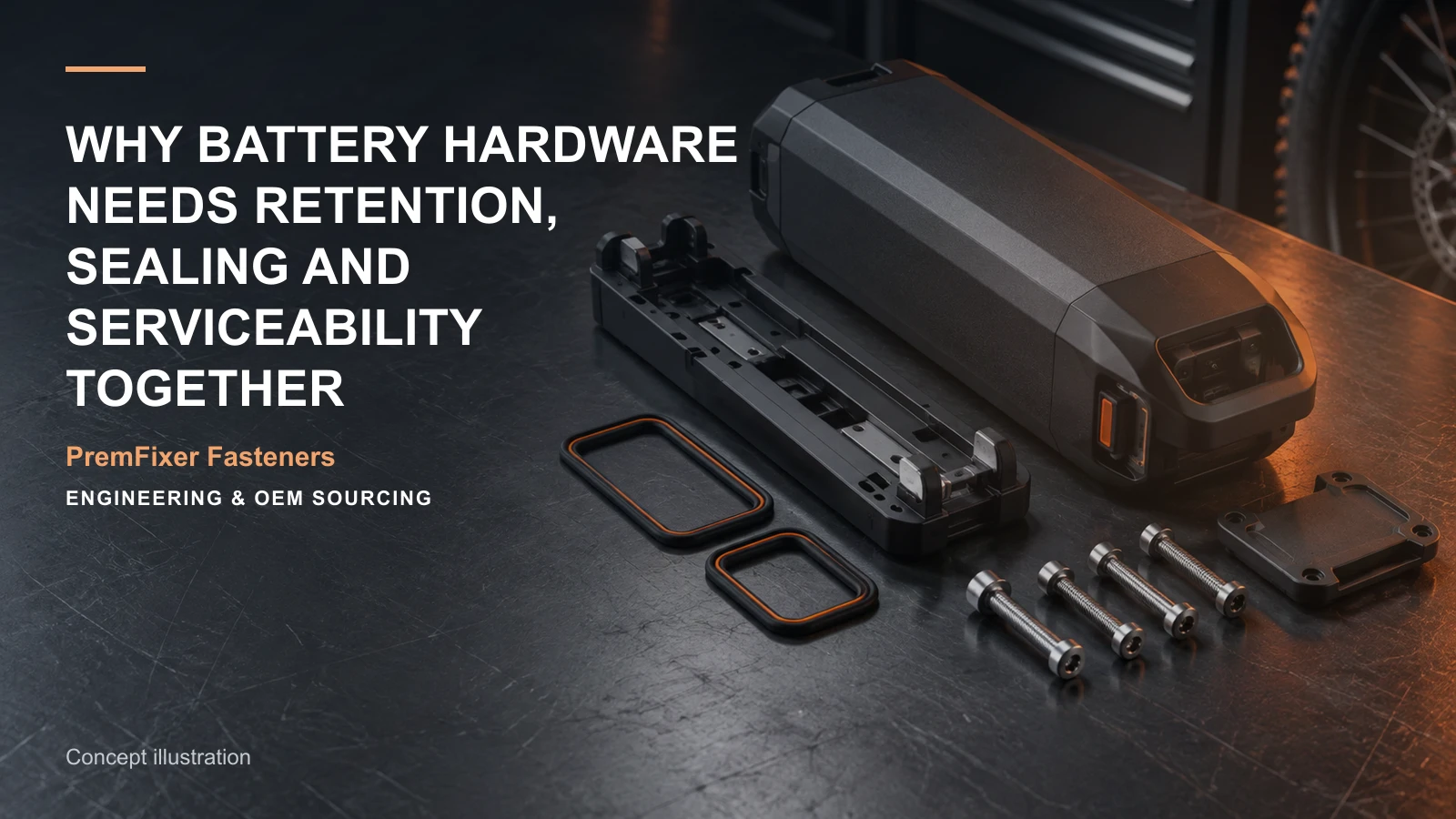 Concept illustration for Why Battery Hardware Needs Retention, Sealing and Serviceability Together.