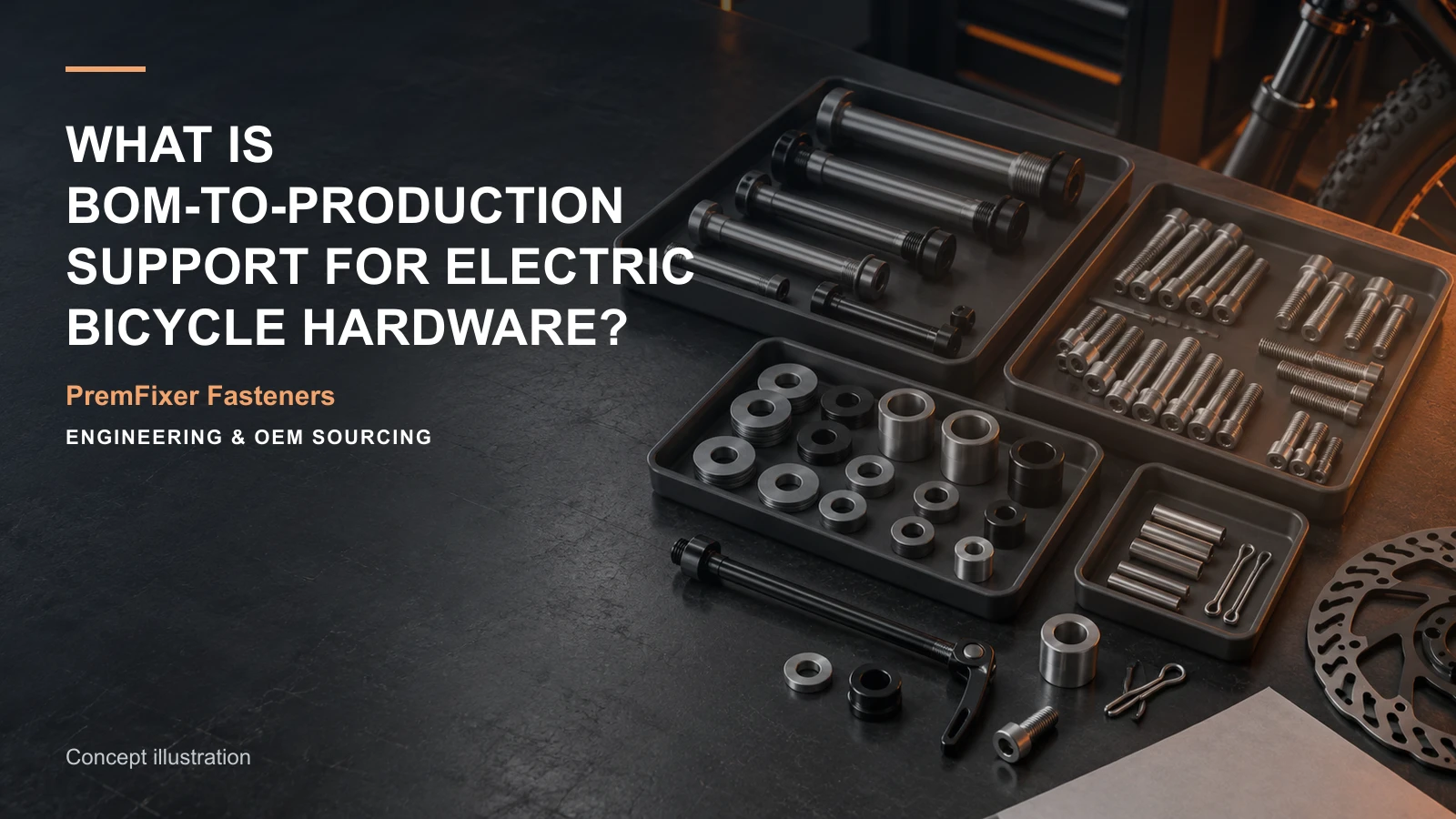 Concept illustration for What Is BOM-to-Production Support for Electric Bicycle Hardware?.