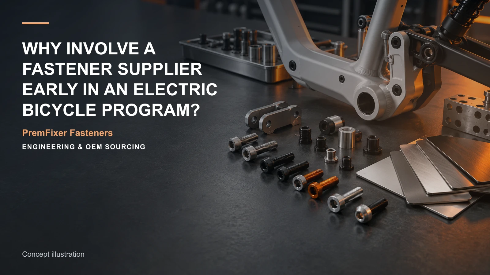 Concept illustration for Why Involve a Fastener Supplier Early in an Electric Bicycle Program?.