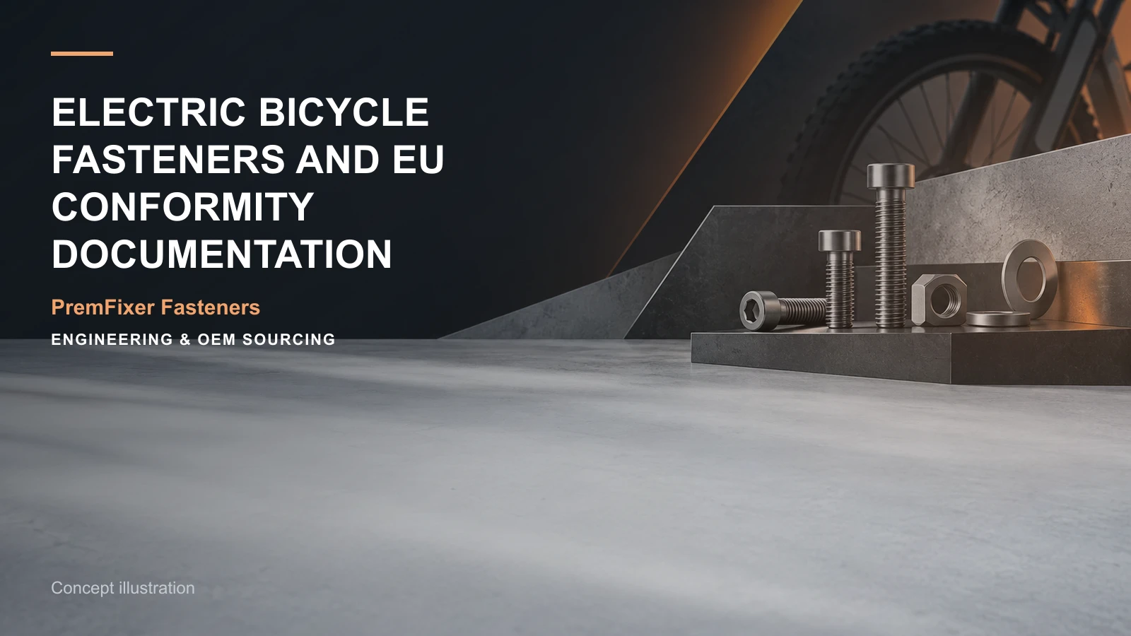 Concept illustration for Electric Bicycle Fasteners and EU Conformity Documentation.